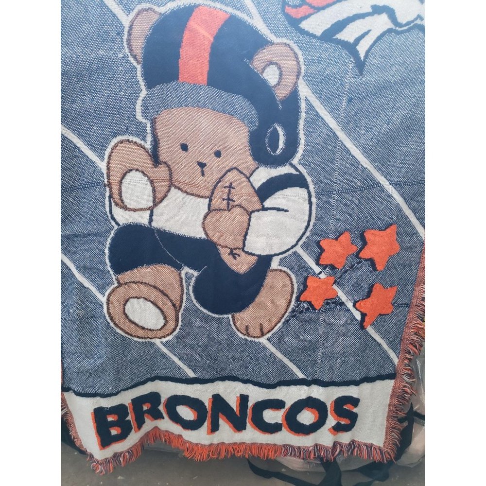 Broncos Woven Baby Blanket NFL Football Fringed